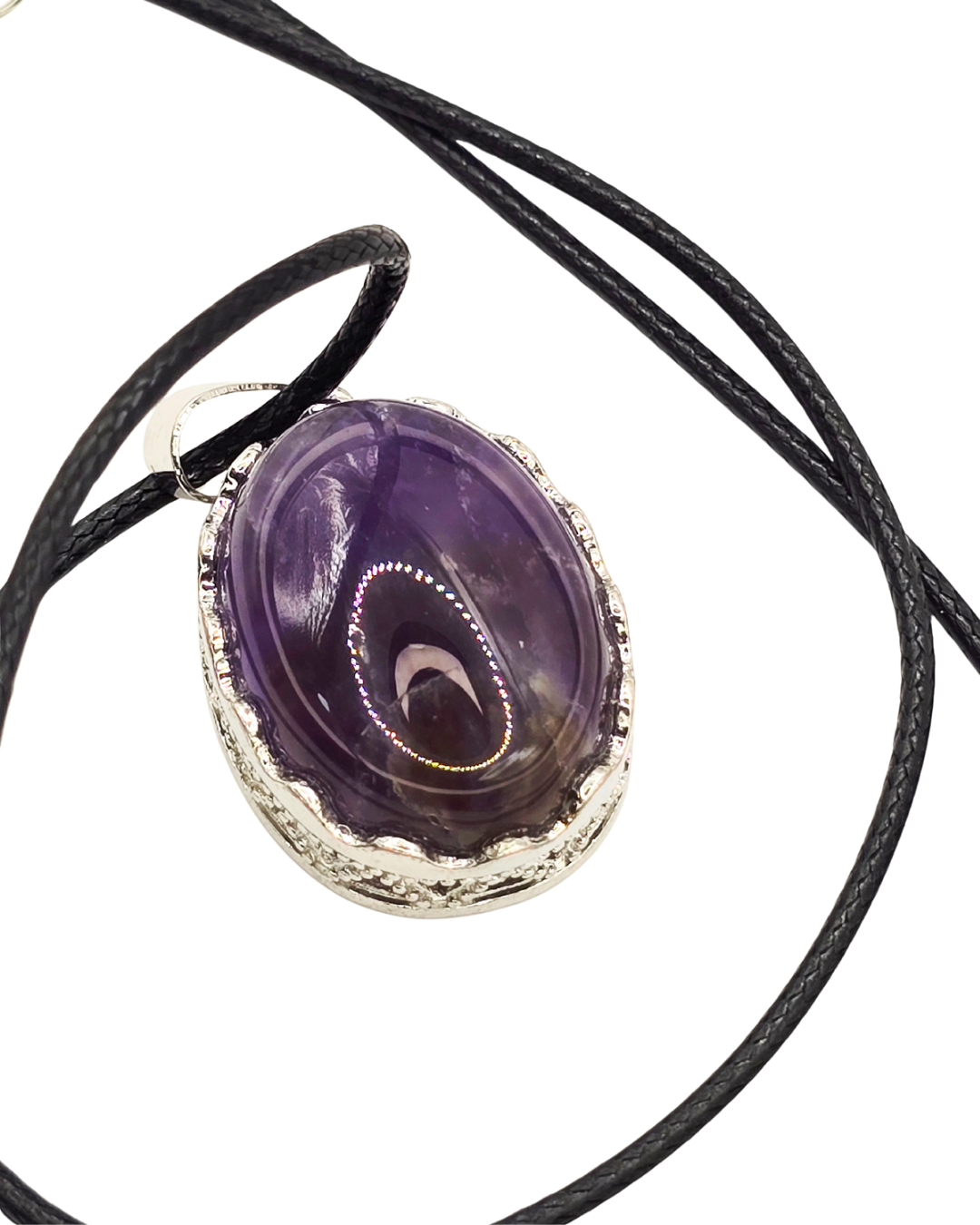 Collar Piedra Natural Violeta con Montura Plateada