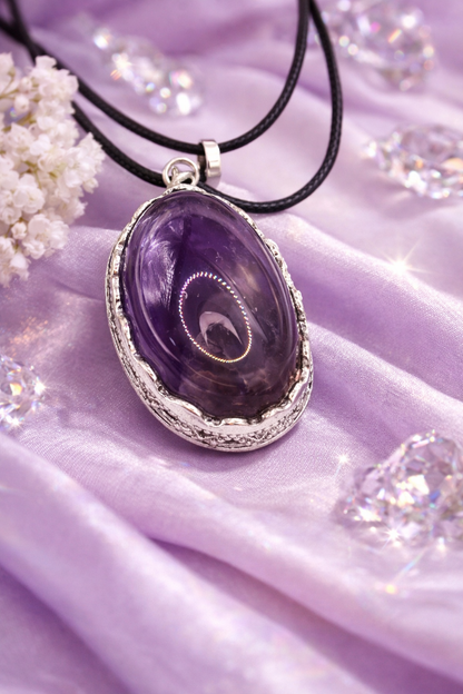 Collar Piedra Natural Violeta con Montura Plateada